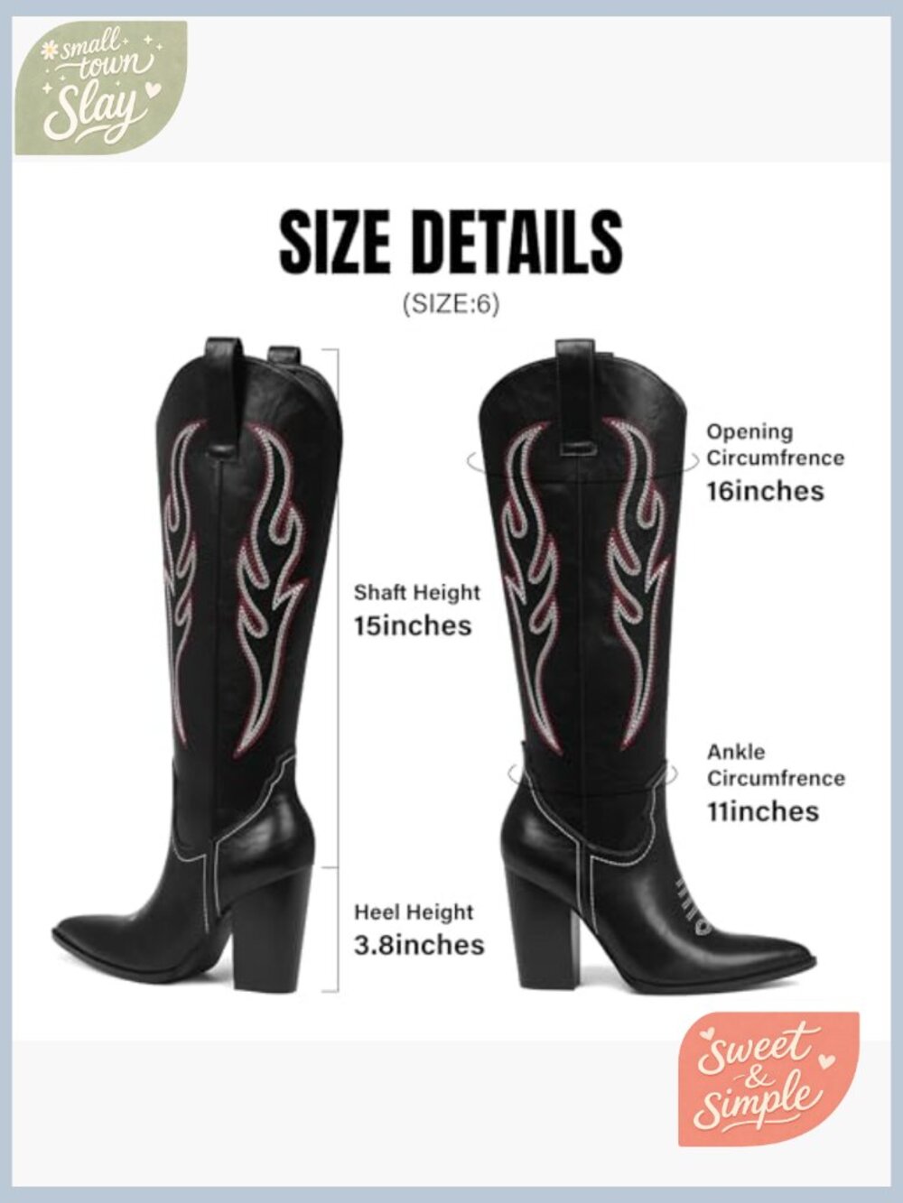 Knee High Cowboy Boots Pointed Toe Chunky Heel Side Zip Western Boots - Picture 5 of 7